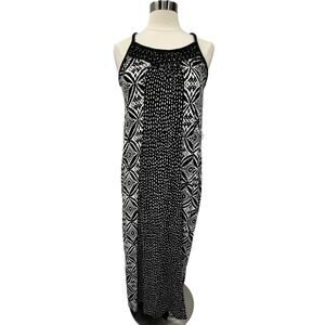 Lucky Brand Sleeveless Black & White Boho Print Maxi Dress SZ SM